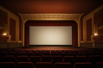 Fototapeta premium Cinema auditorium with screen and seats stage architecture electronics.