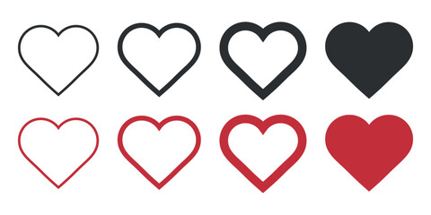 Set of different simple hearts isolated on white for Valentines day card or t-shirt design.