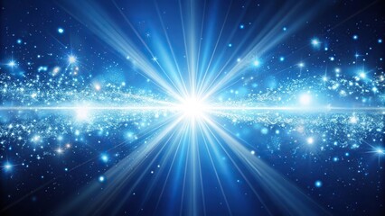 Naklejka premium Shafts of white light and sparkling particles on a blue background
