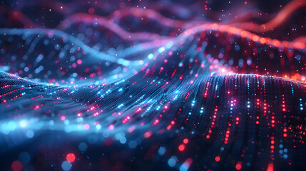 Obraz premium Cyber big data flow. Blockchain data fields. Network line connect stream. Concept of AI technology, digital communication, science research, 3D illustration neural cells