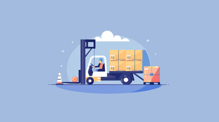 Naklejka premium Efficient forklift operation transporting boxes in warehouse setting, showcasing logistics and delivery processes. scene conveys sense of productivity and organization