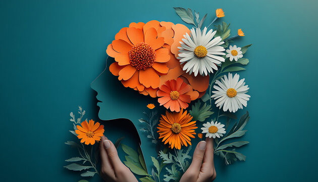 A serene image of hands cradling a floral-adorned silhouette, ideal for promoting mental health, self-care, creative workshops, or spring events.