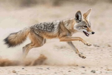 Obraz premium A Coyote in Full Sprint: Capturing the Wild Spirit of Nature in Motion and the Beauty of Untamed Landscapes