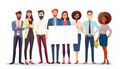 Obraz premium diverse group of professionals stands together, showcasing teamwork and collaboration. They hold blank sign, ready for ideas and creativity