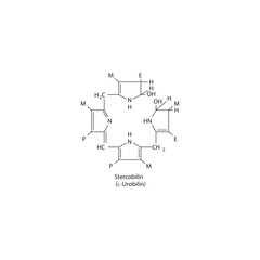 Stercobilin skeletal structure diagram.Bile pigment compound molecule scientific illustration.