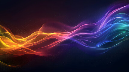 Obraz premium Dark grainy color gradient wave background, purple red yellow blue green colors banner poster cover abstract design, black copy space