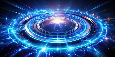 Obraz premium Futuristic Electric Blue Circular Ring with Light Streaks and Flares for Graphic Design and HUD Applications