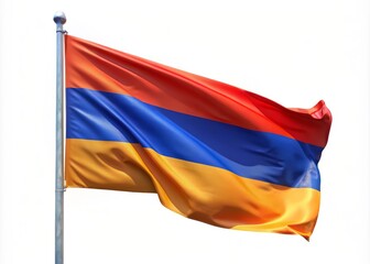 Elegant Waving Armenian Flag on White Background - National Banner of Armenia, Symbol of Heritage and Pride in Vibrant Colors, Perfect for Cultural Representations and Designs