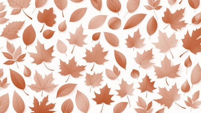 Stop motion loop animation, white light background with vector brown Autumn leaves of different sizes