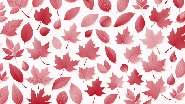 Stop motion loop animation, white light background with vector red Autumn leaves of different sizes