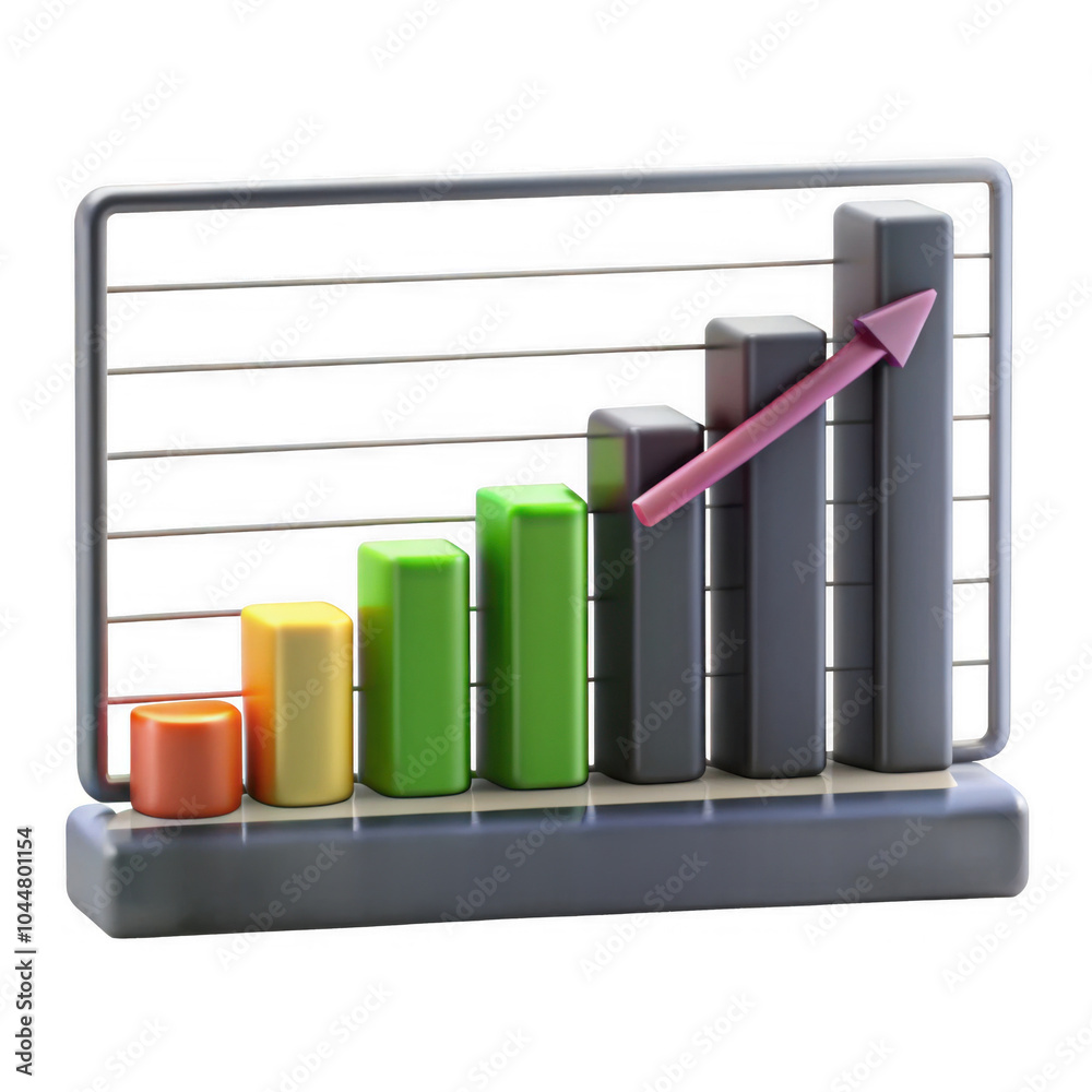 Poster this image features a 3d bar graph displaying growth with colorful bars ascending in height, indicat