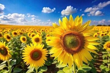 Obraz premium Vibrant sunflower field against blue sky