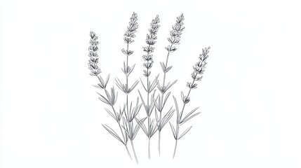 Fototapeta premium Elegant Line Art of Lavender Stems and Flowers