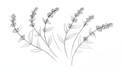Obraz premium Delicate Line Art of Lavender Stems and Flowers
