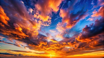 Fototapeta premium Vibrant sunset sky with colorful clouds illuminated by the sun