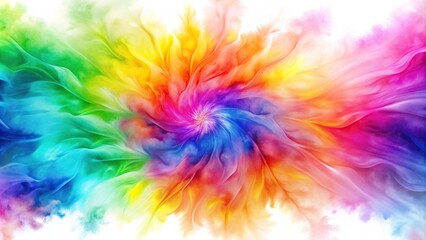 Obraz premium Vibrant tie dye watercolor pattern on white background with colorful leading lines and smoke effect