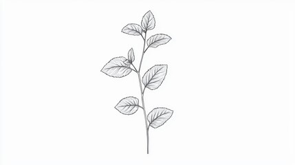 Minimalistic Outline of a Sprig with Leaves