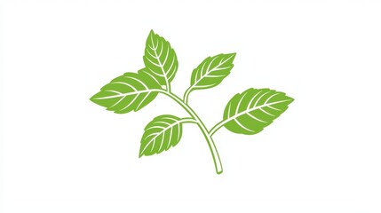Obraz premium Minimalistic Outline of Green Sprig on White Background