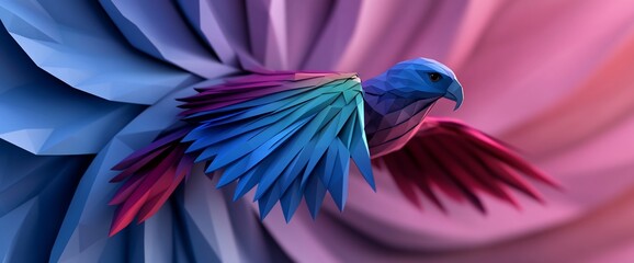 Obraz premium Abstract polygonal bird with colorful wings in flight.