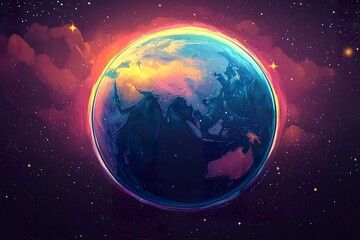 Obraz premium Cartoon Earth with Exaggerated Continents and Vivid Colors