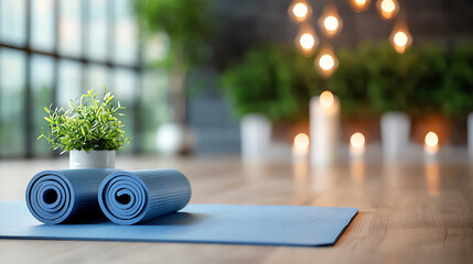 Serene yoga space with mats and greenery for mindful practice