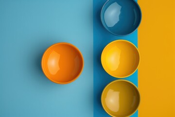 Colorful bowls arranged on a vibrant blue and yellow background