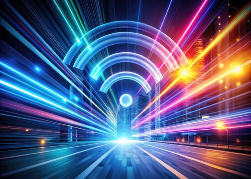 Linear Logo Design Concept with Light Communication, Li-Fi Technology, and Long Exposure Effects for Modern Digital Connectivity and Innovation