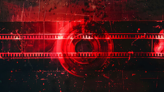 Film stripe black background with red light leaks, broken color tone. Dusty scratched and scanned old film texture - Powered by Adobe