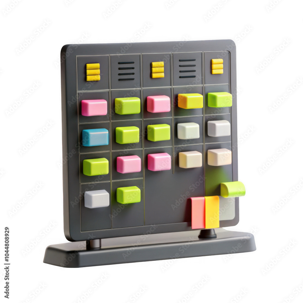 Poster this image features a colorful 3d render of a toy control panel with various buttons in different sh