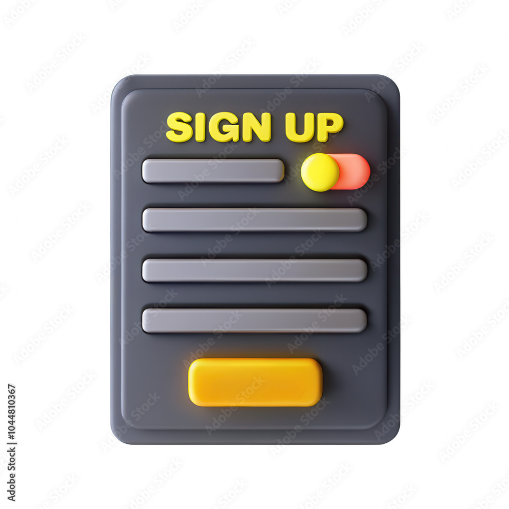 Poster a colorful 3d model of a sign-up form in a modern style. features bold colors and button elements, i