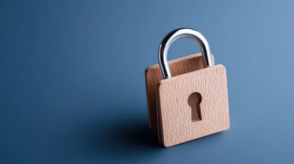 Fototapeta premium Wooden Padlock on Blue Background