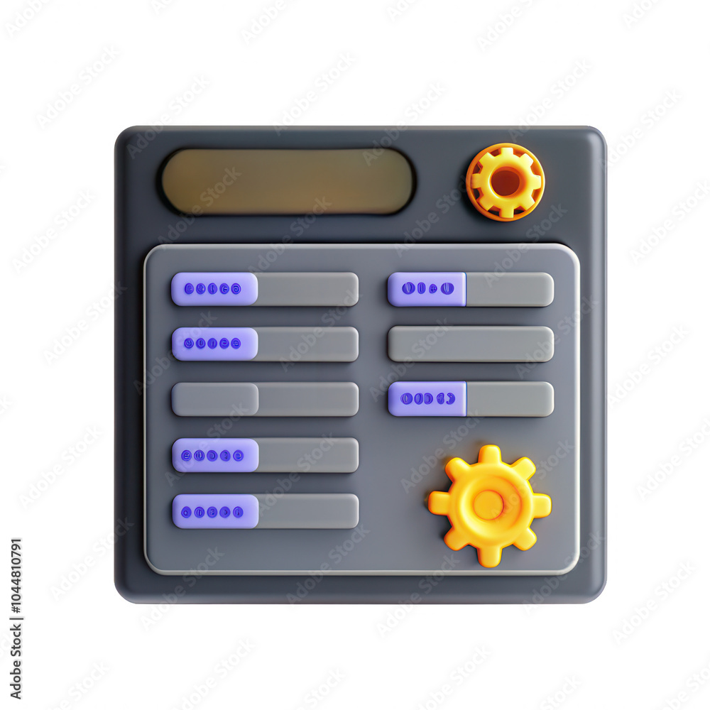 Poster a 3d render of a control panel with various sliders and buttons in vibrant colors, showcasing a mode