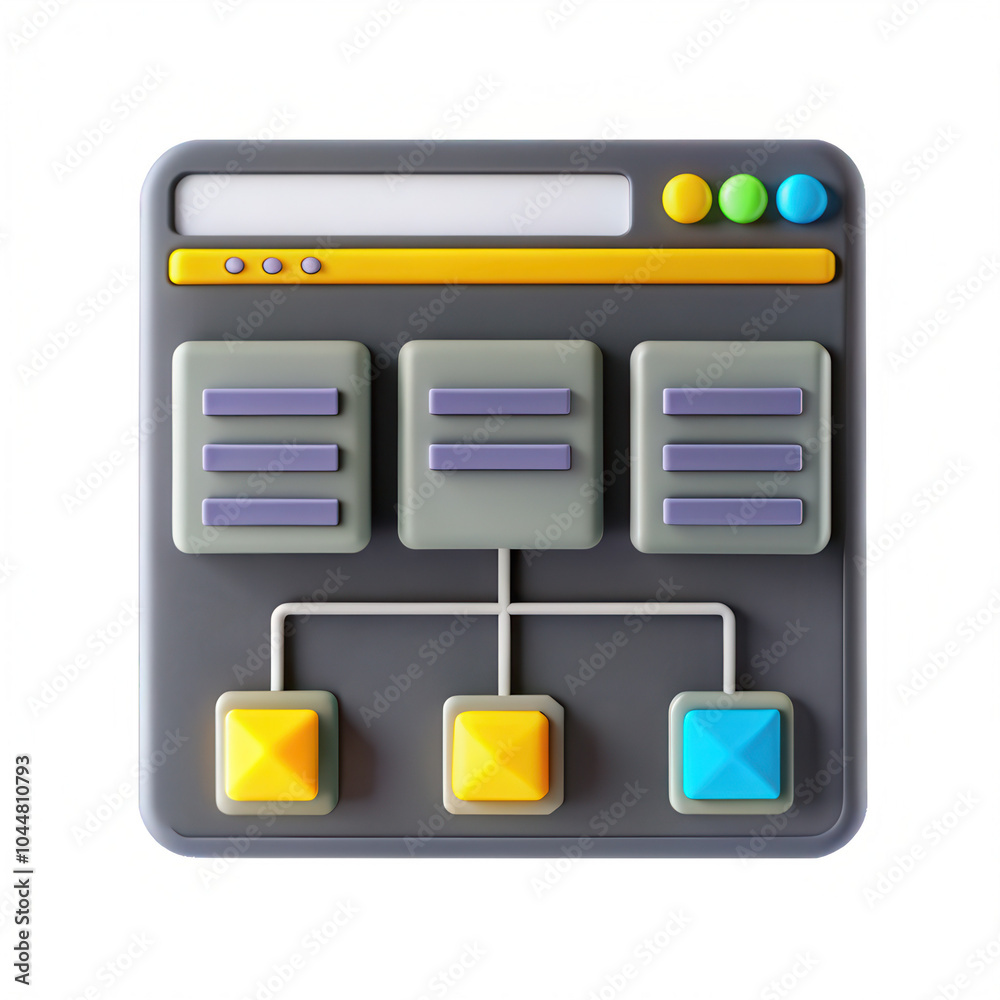 Poster a colorful, 3d-rendered user interface model featuring buttons and menus, styled in a playful design