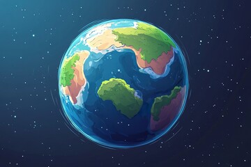 Fototapeta premium Cartoon Simplified Earth with Soft Gradients and Thick Outlines