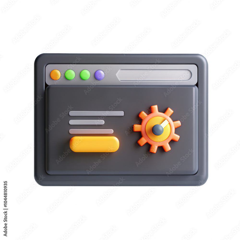 Poster a vibrant 3d render of a control panel featuring buttons and a gear. the design is modern and colorf