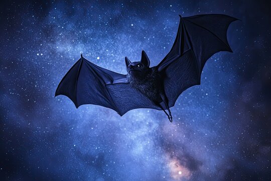 A quirky Pop art style bat flying through a bright, comic book inspired night sky