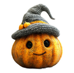 Adorable Halloween Pumpkin Decorations with Witch Hats on Transparent Background: Charming 3D Halloween pumpkins, festive designs. for easy integration into project, seasonal decorations