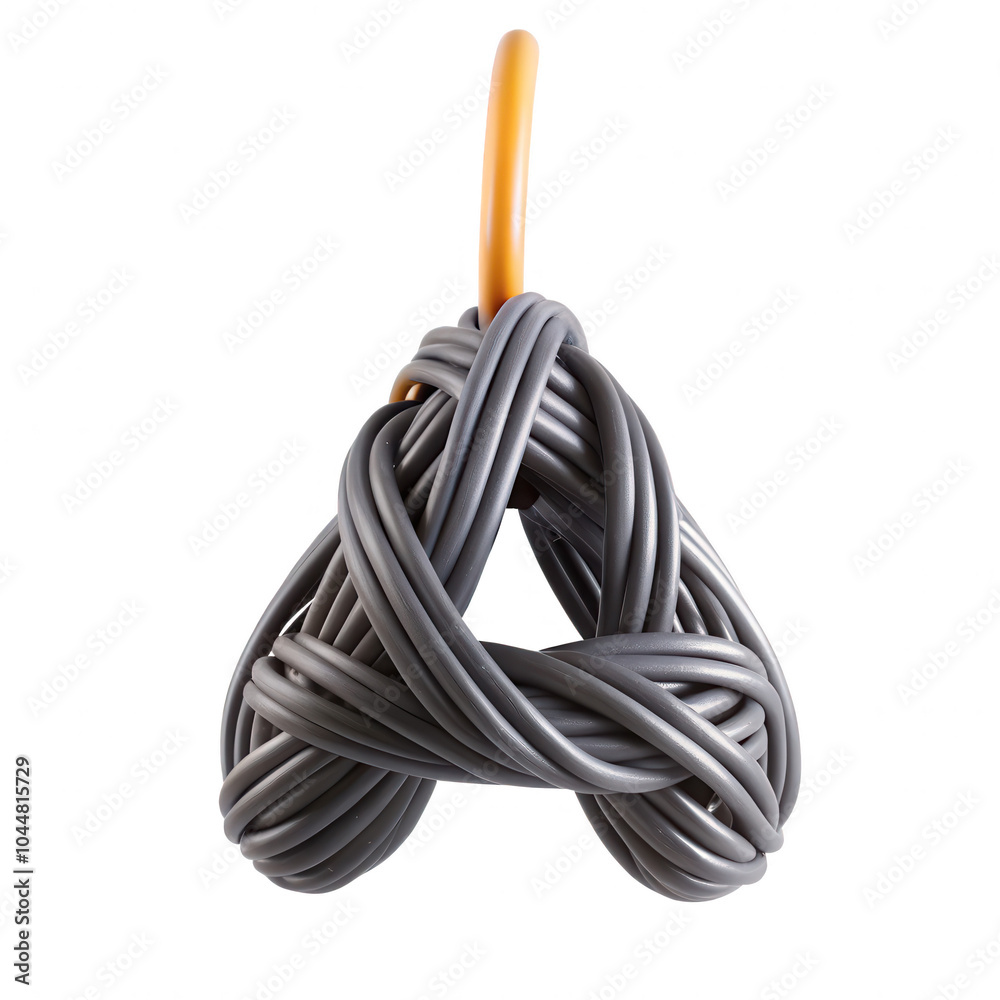 Poster this image features a 3d abstract model of twisted rubber cords forming a triangular shape, showcasi