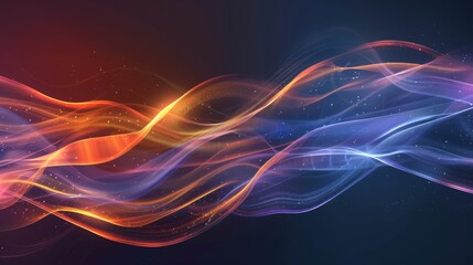 Obraz premium Abstract glowing waves of blue and orange light with glitter particles on a dark background