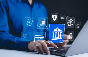 Digital banking and financial technology concept. icons financial and digital services, online...
