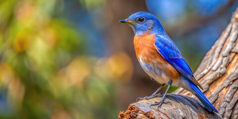 Obraz premium Silhouette of a Western Bluebird perched in a tree at Whiskeytown Recreation Area, California