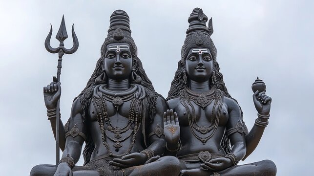 Shiva and Parvati Hindu Deities Statue in India Temple