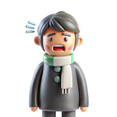 Naklejka premium A surprised character with short hair, wearing a scarf and a coat. The character is expressing shock or astonishment in a stylish 3D design.