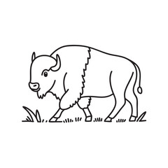 An illustration of a bison walking through a grassy plain