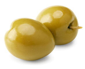 green olives isolated on white background. clipping path