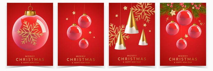 Christmas and New Year greeting card with christmas balls.
