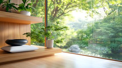 Fototapeta premium A serene indoor oasis embracing nature through minimalist design and lush greenery
