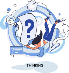 Problem solving metaphor, wondering or thinking, planning or pondering, with question mark. Creative thought idea. Brainstorming, idea and fantasy, motivation and inspiration, finding solution, answer