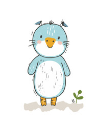 Playful vector illustration of a happy blue duckling character, ideal for kids' clothing and nature-themed designs