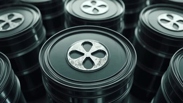 A close-up shot of stacked film canisters, showing the iconic film reel design, with the metallic silver logo of a five-pointed star